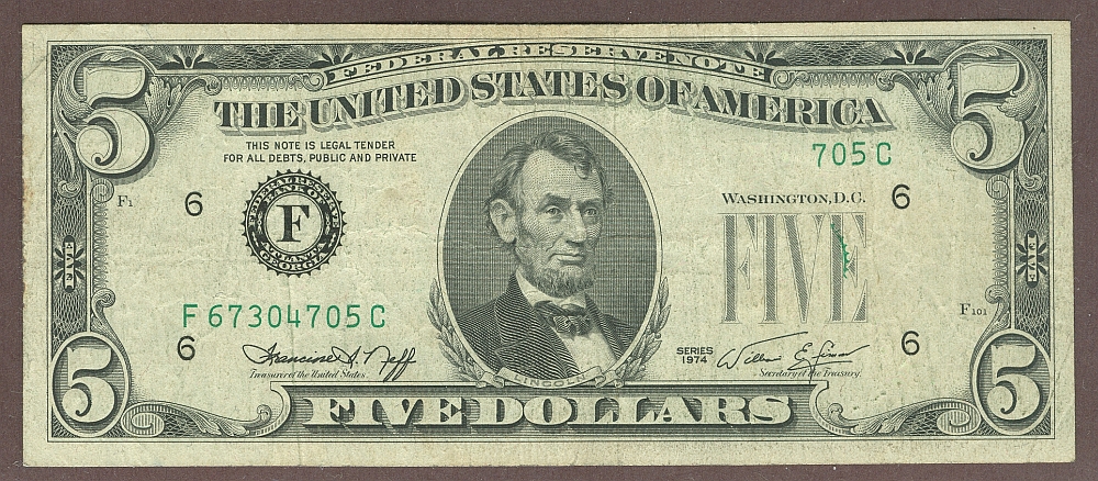 Obstruction Error, 1974 $5 FRN